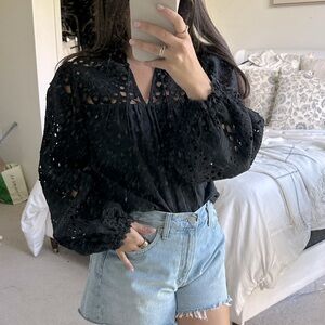 Aqua Black Eyelet Women's Blouse